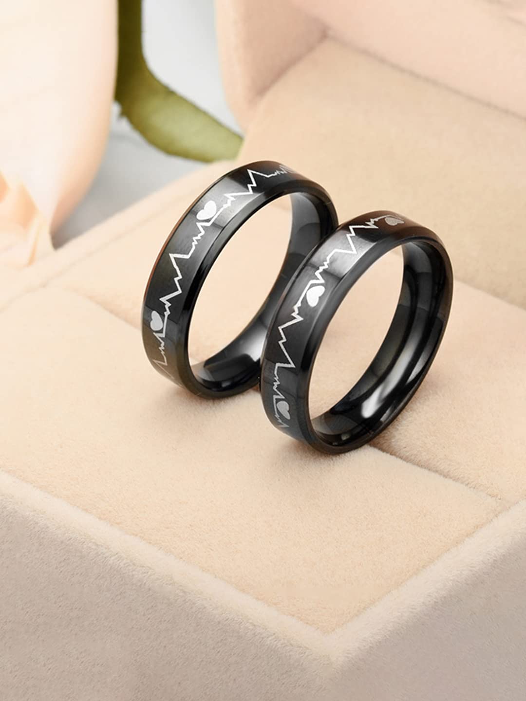 Yellow Chimes Rings for Girls Black Band Ring For Women Heartbeat Love  Message Stainless Steel Ring for Girls and Women : Amazon.in: Fashion